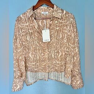 NWT Parker Sheer Metallic Swirl Blouse Neutral Brown Beige | Size XS